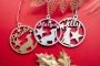 Close-up of the personalised pet bauble engraved detail