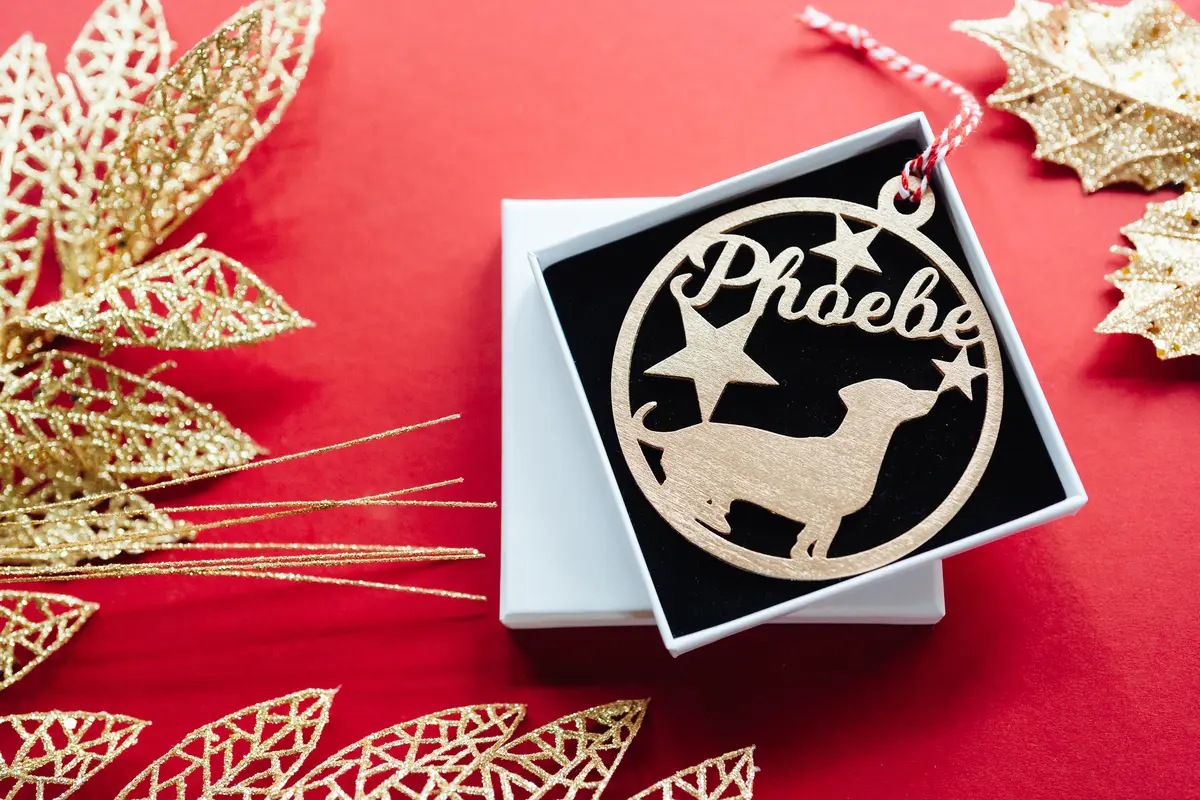 Personalised Pet Bauble hanging on a Christmas tree